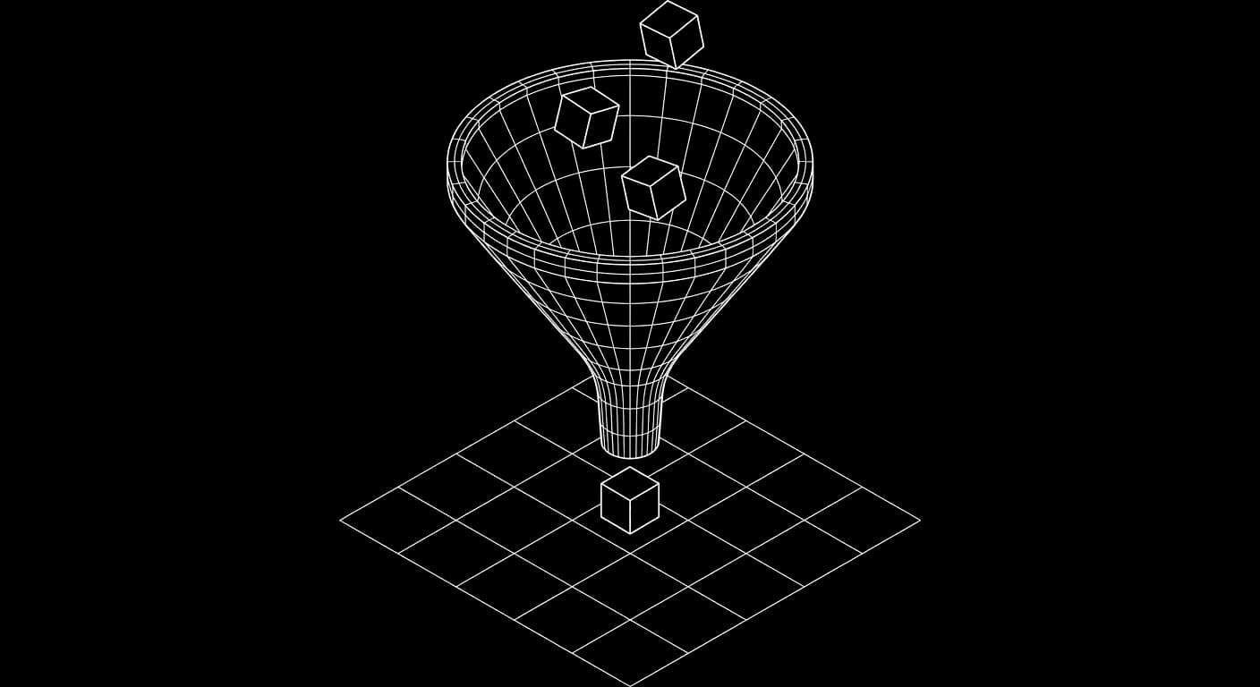 Isometric wireframe illustration for Lead qualification