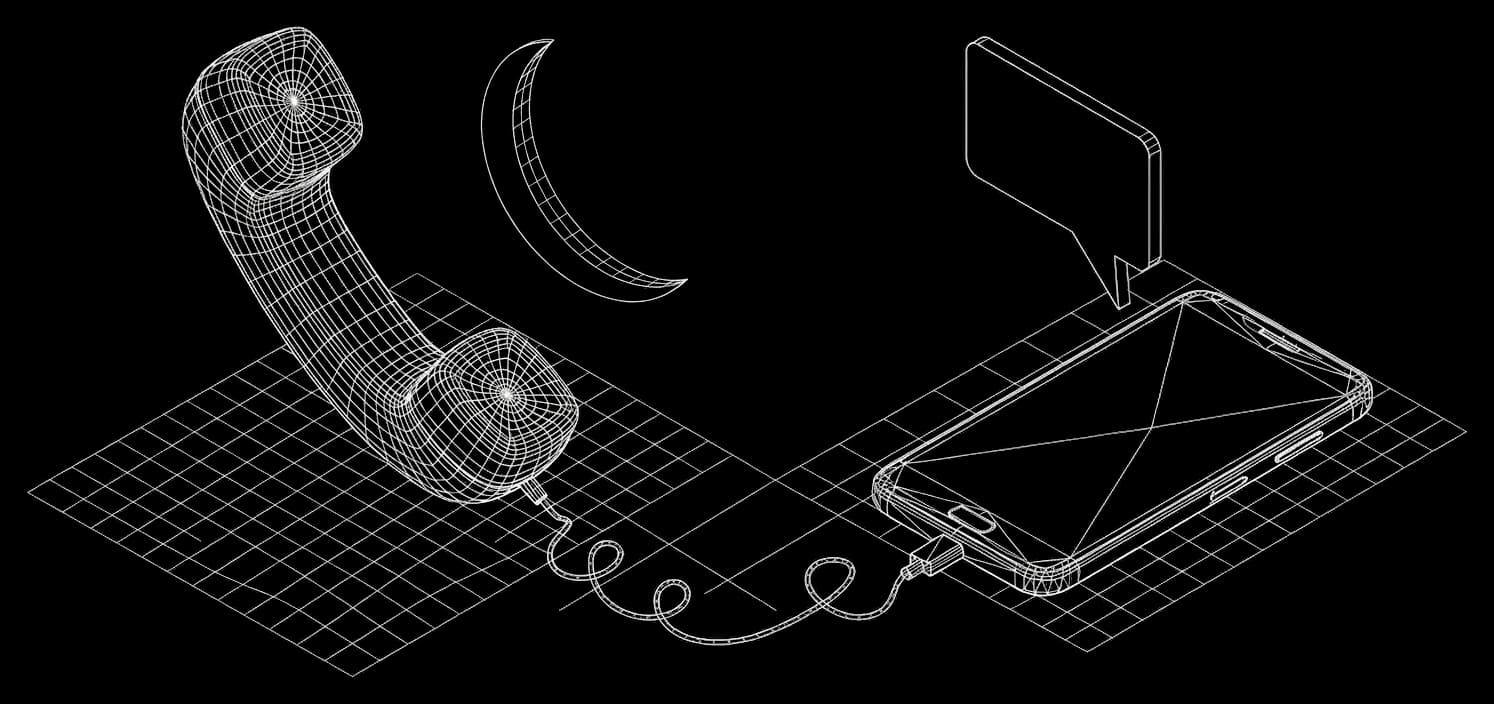 Isometric wireframe illustration for After-hours answering