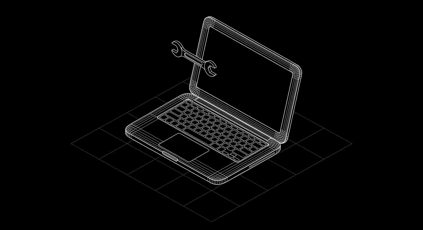 Isometric wireframe illustration for IT helpdesk